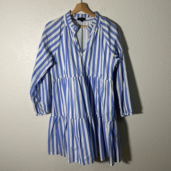 Tiered Popover Dress In Stiped Cotton Poplin - Picture 3 of 8